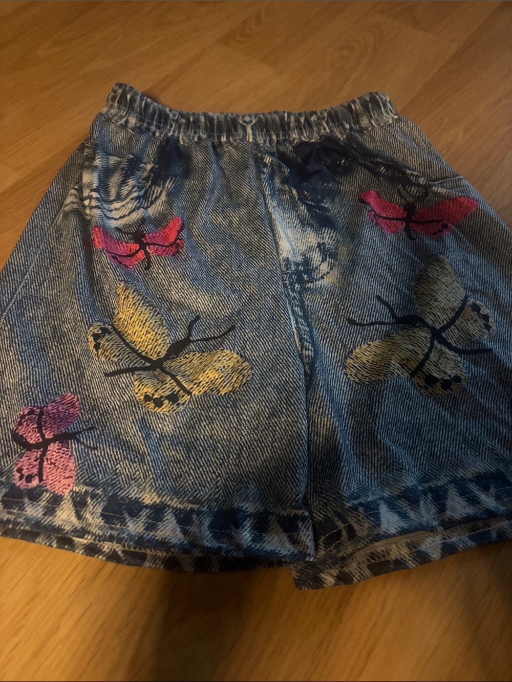 Kids Butterfly Print Denim-Effect Shorts - Blue & Multicolor